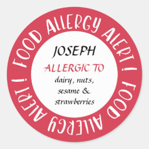 Sticker Rond Alerte d'allergie alimentaire personnalisée rouge 
