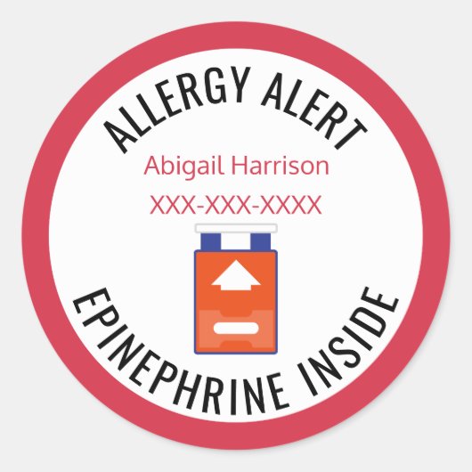 Sticker Rond Alerte d'allergie customisée Épinephrine à l'intér (Devant)