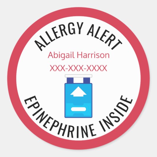 Sticker Rond Alerte d'allergie customisée Épinephrine à l'intér (Devant)