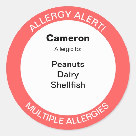 Sticker Rond Alerte d'allergies alimentaires multiples modifiab (Devant)