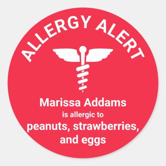 Sticker Rond Alerte Médicale d'allergie (Devant)