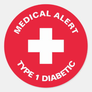Sticker Rond Alerte Médicale personnalisée rouge diabétique 