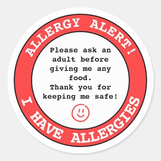 Sticker Rond Alerte personnalisée d'allergie alimentaire pour e (Devant)
