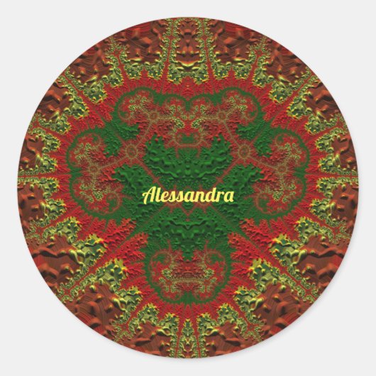 Sticker Rond ALESSANDRA JOLIMENT 3D ! Or, rouge et vert ~ (Devant)