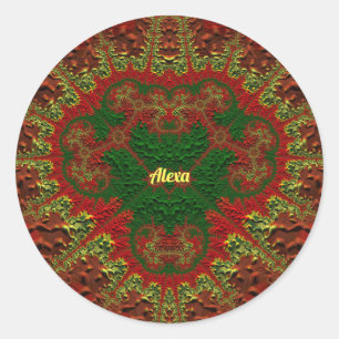 Sticker Rond ALEXA JOLI 3D ! Or, Rouge et Vert ~