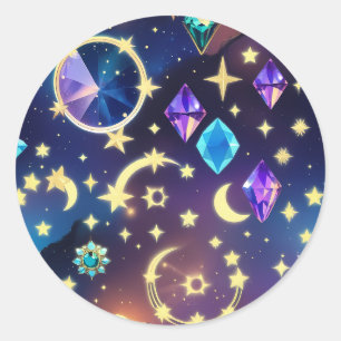 Sticker Rond Alexandrite Saphir Lune Céleste Luxe Gemme