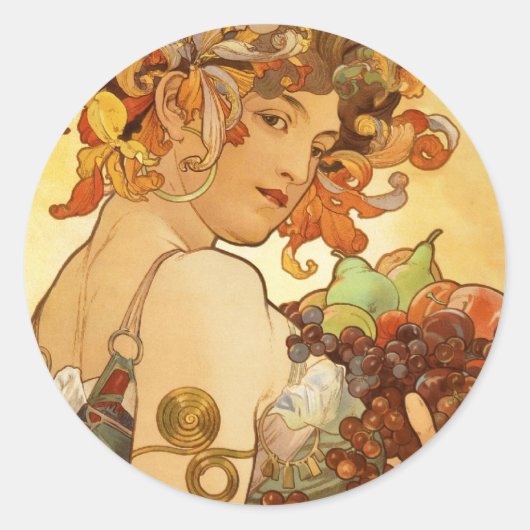 Sticker Rond Alfons Mucha : Fruits (Devant)