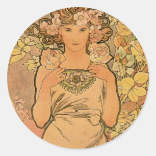 Sticker Rond Alfons Mucha ~ Le rose