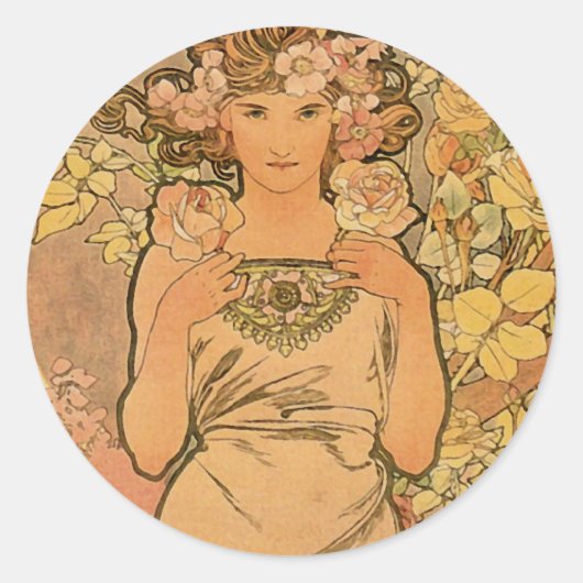 Sticker Rond Alfons Mucha ~ Le rose (Devant)