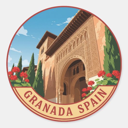 Sticker Rond Alhambra Grenade Espagne Voyage (Devant)
