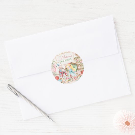 Sticker Rond Alice Adventure dans Woderland Baby shower Tea Par (Enveloppe)