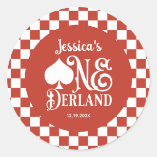 Sticker Rond Alice au pays des merveilles à carreaux rouges pou