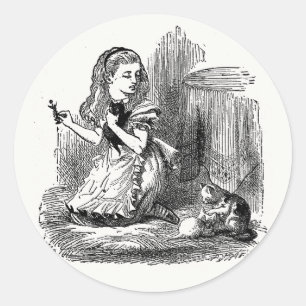 Sticker Rond Alice au pays des merveilles, Alice et le chaton -