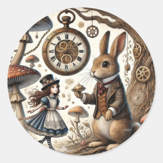 Sticker Rond alice au pays des merveilles lapin blanc