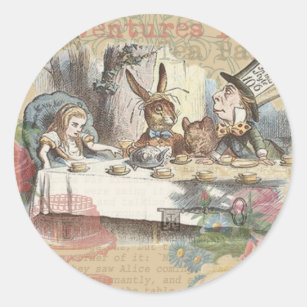 Sticker Rond Alice au pays des merveilles Mad Tea Party Art