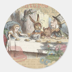 Sticker Rond Alice au pays des merveilles Mad Tea Party Art