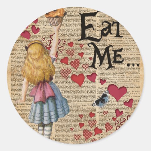 Sticker Rond Alice au pays des merveilles Mange moi Muffin (Devant)