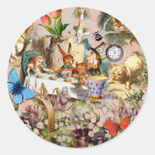 Sticker Rond Alice au pays des merveilles Tea Party Art