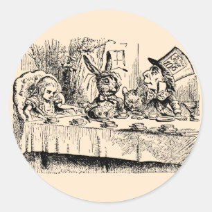 Sticker Rond Alice au pays des merveilles vintage, scène de thé