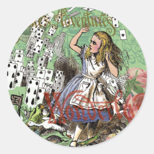 Sticker Rond alice cartes pays des merveilles
