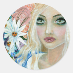 Sticker Rond Alice dans le jardin des fleurs vivantes