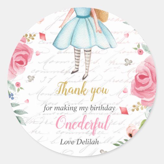 Sticker Rond Alice dans l'Onederland 1er anniversaire Tea Party (Devant)
