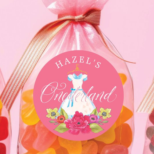 Sticker Rond Alice dans l'Onederland Florals & Robe Bleue Anniv