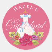 Sticker Rond Alice dans l'Onederland Florals & Robe Bleue Anniv (Devant)