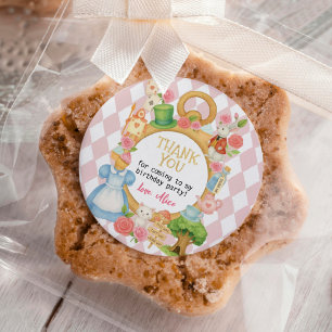 Sticker Rond Alice dans l'Onederland Pink Girl Anniversaire Tea