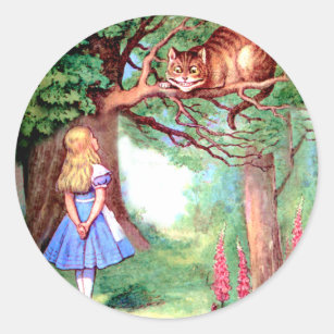 Sticker Rond Alice et le chat de Cheshire au pays des