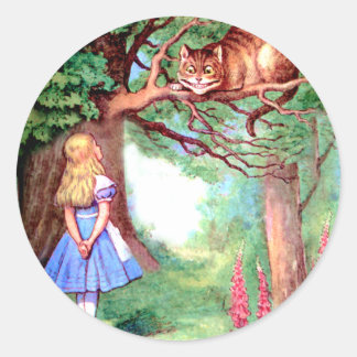 Sticker Rond Alice et le Cheshire Cat au pays des merveilles