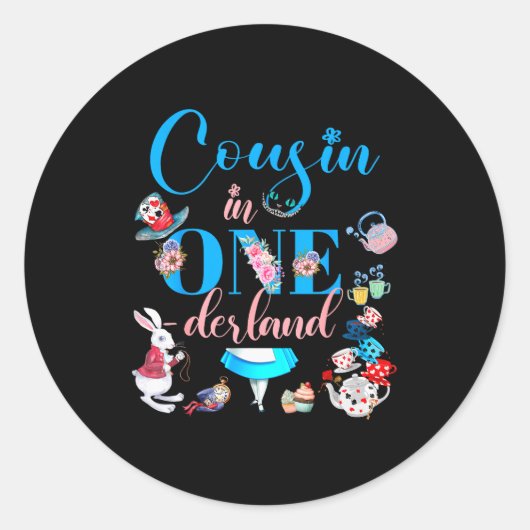 Sticker Rond Alice In Onederland Family Cousin Of The Birthday (Devant)