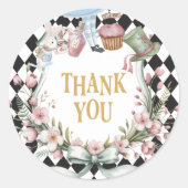 Sticker Rond Alice in Wonderland Flower 1st birthday Thank You (Devant)