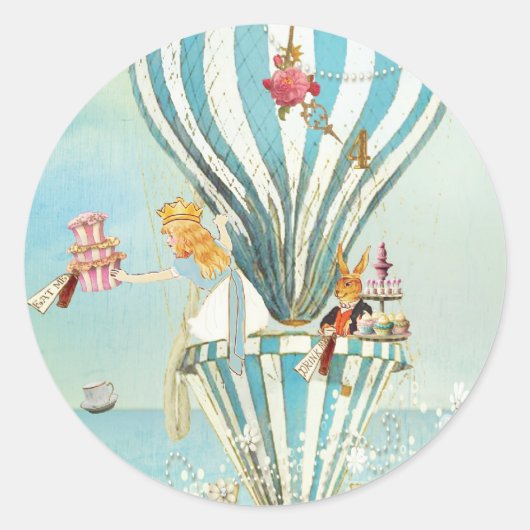 STICKER ROND ALICE IN WONDERLAND THÉ À QUATRE PHOQUES (Devant)