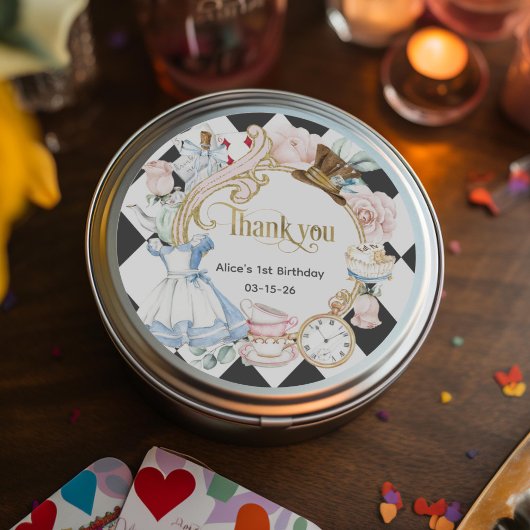 Sticker Rond Alice Onederland, 1er anniversaire merci