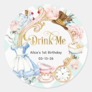 Sticker Rond Alice Onederland, Drink Me, fille 1er anniversaire