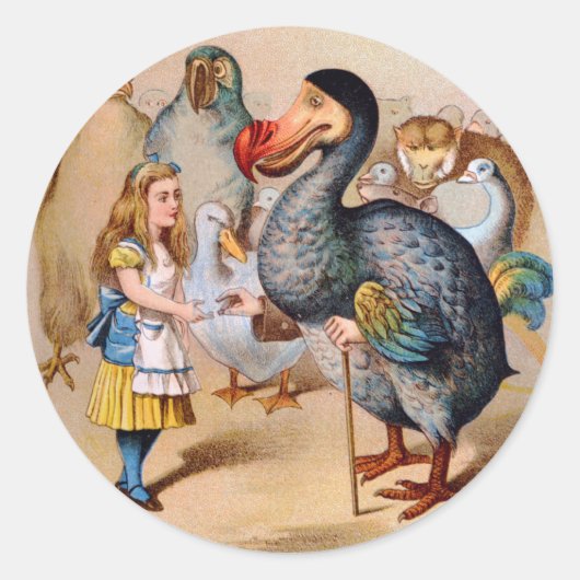 STICKER ROND ALICE RENCONTRE L'OISEAU DODO (Devant)