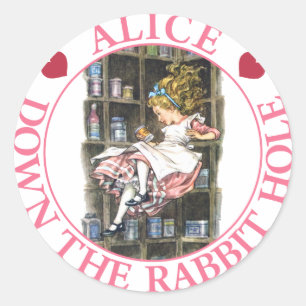 Sticker Rond Alice tombe dans le trou du lapin