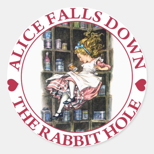 STICKER ROND ALICE TOMBE LE TROU DE RABBBIT (Devant)