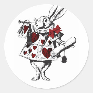 Sticker Rond Alice White Rabbit Red w Horn Coeurs rouges