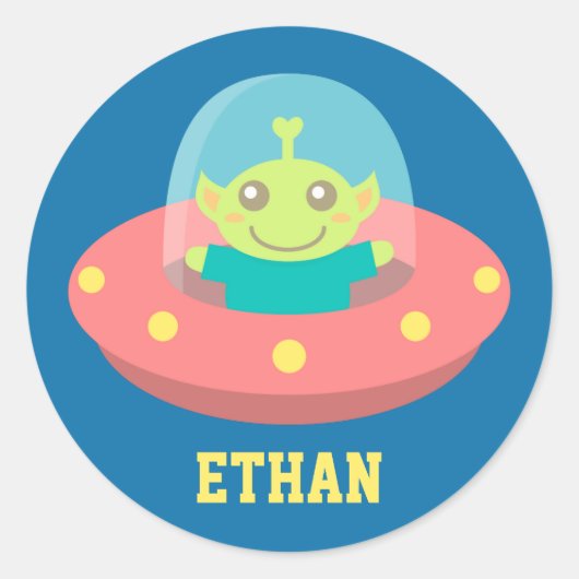 Sticker Rond Alien amical en vaisseau spatial, espace extra-atm (Devant)