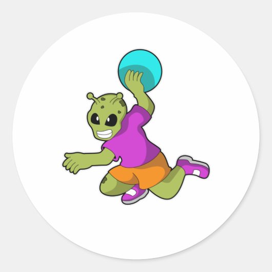 Sticker Rond Alien au Handball player avec Handball (Devant)