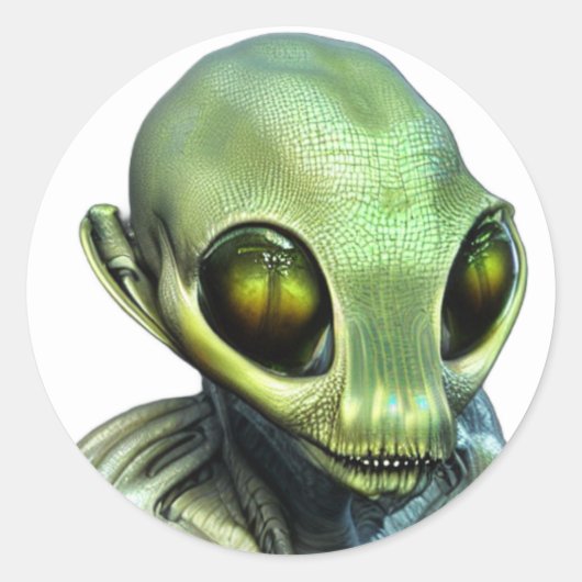 Sticker Rond Alien Big Green Eyes (Devant)