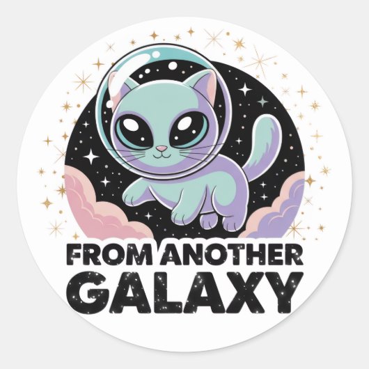 Sticker Rond Alien Cat Cosmic Design Space Kitty Sci-Fi Artwork (Devant)