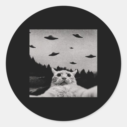 Sticker Rond Alien Cat Ufo - Classic Fit (Devant)