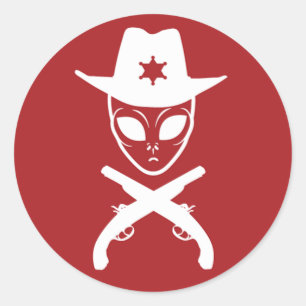 Sticker Rond Alien Cowboy