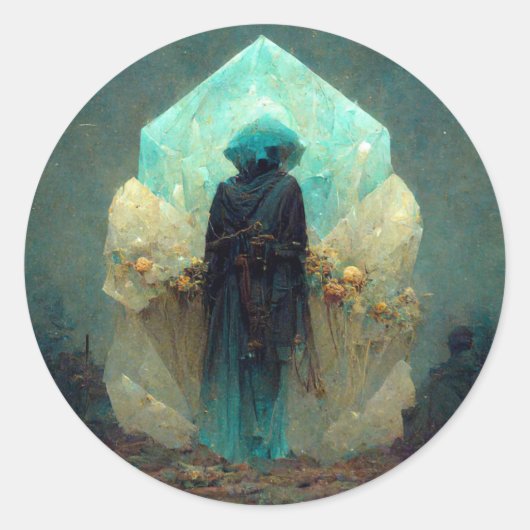 Sticker Rond Alien Crystal Guardian Sci-Fi Imaginaire (Devant)