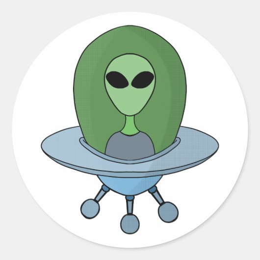 Sticker Rond Alien dans son petit vaisseau spatial (Devant)