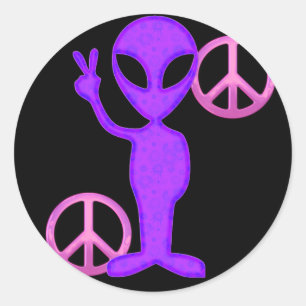 Sticker Rond Alien de paix pourpre