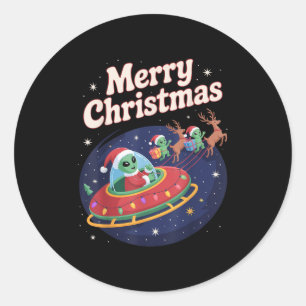 Sticker Rond Alien drôle Trio Joyeux Noël laid Santa Hat Gi